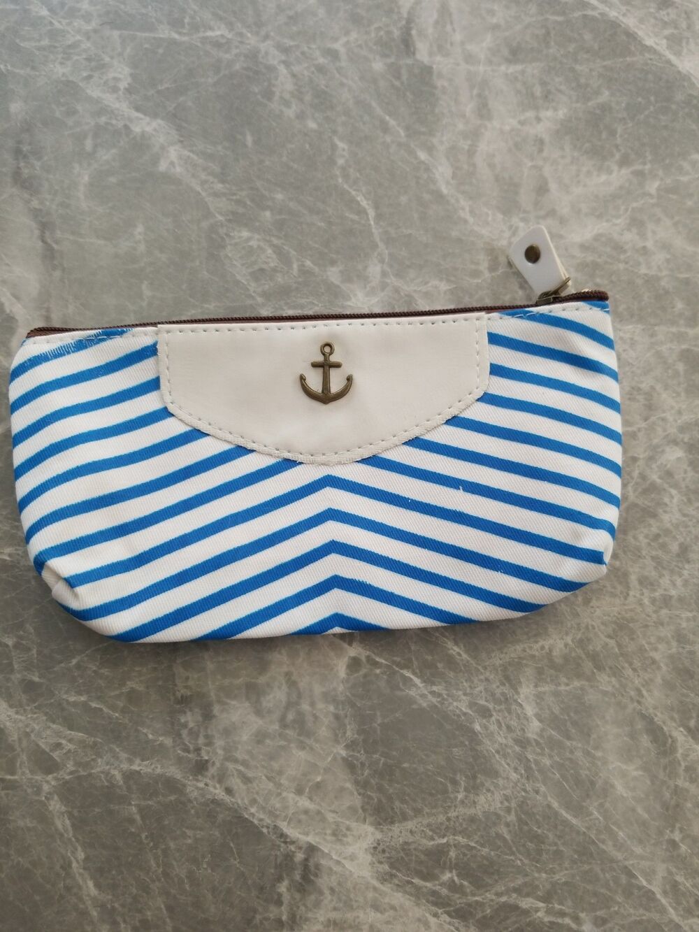 Striped anchor cosmetic bag never used